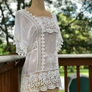 Johnny Was Lace-accented Blouse, Small